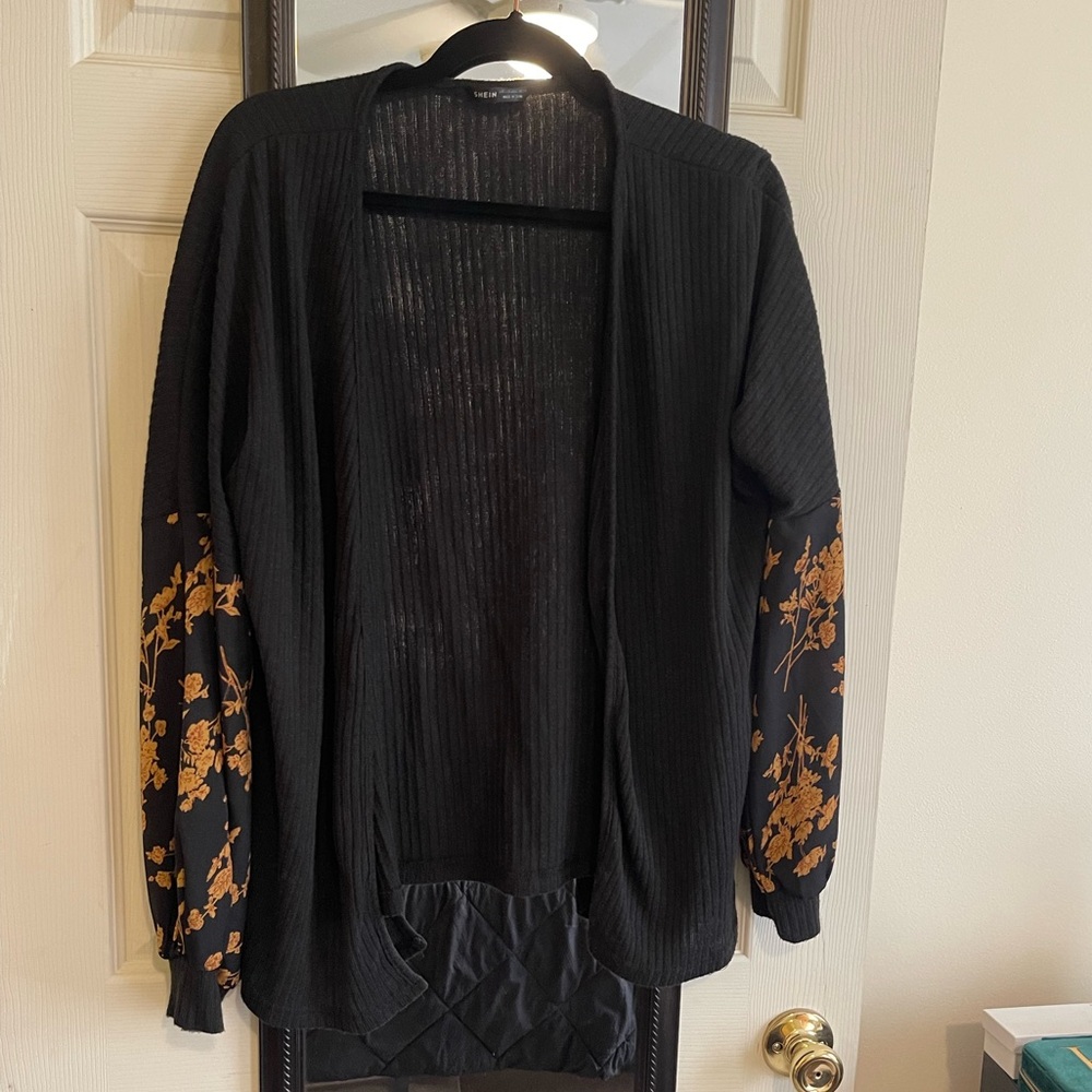 SHEIN Black Cardigan with Floral Sleeves
